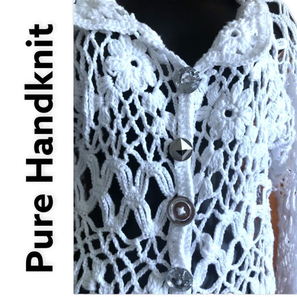 PURE handknit crochet jewelled cardigan​​​​